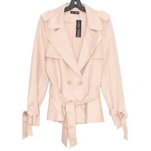 NWT Love Token Womens Jacket Belted Classic Coquette Preppy Plaid Pink Large FJ